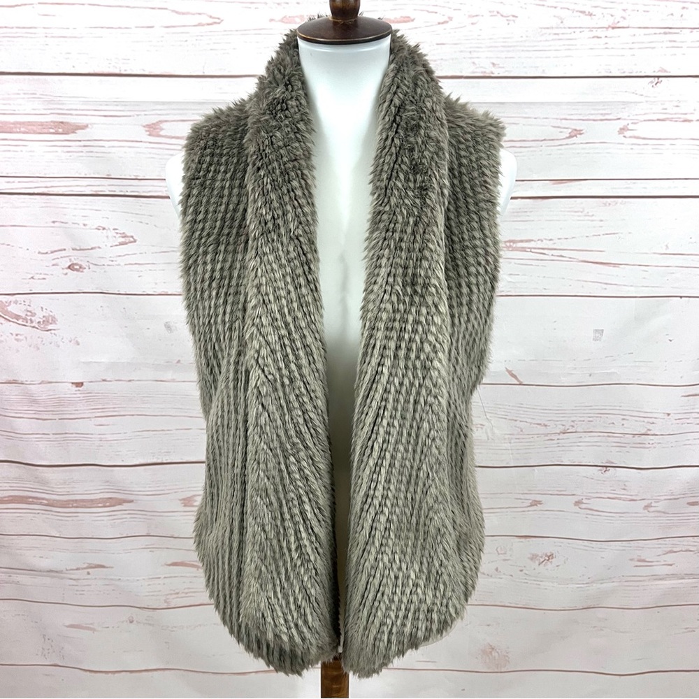 Express Boho Festival Taupe Plush Sherpa Faux Fur Shag Vest